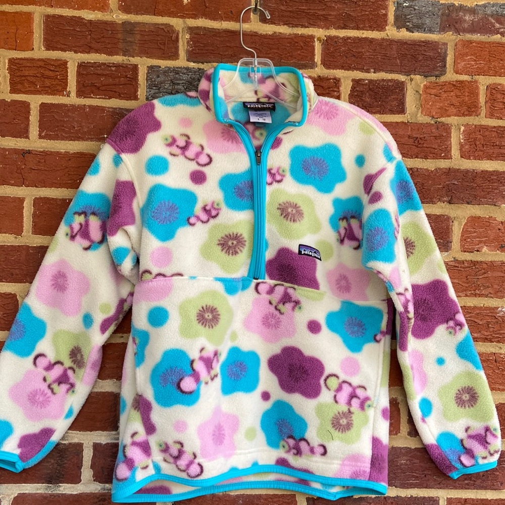 Patagonia Girls sz 12 Floral Synchilla Fleece 1/2 Zip